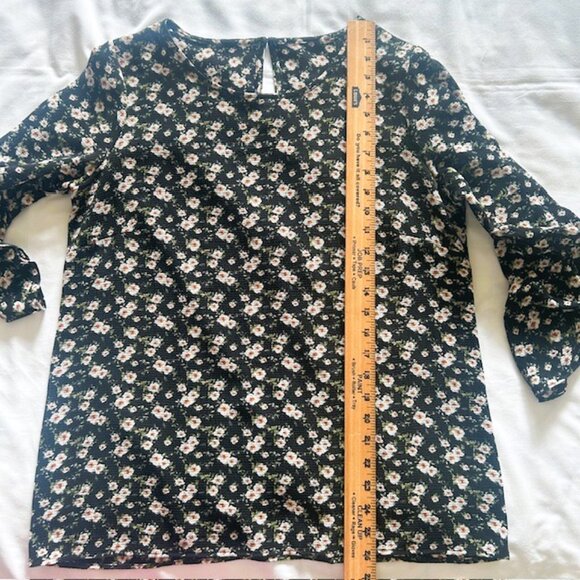 Blouse Ladies PM Boho Black Floral 3/4 Frilled Sleeves WH5505841RK read - Picture 6 of 7
